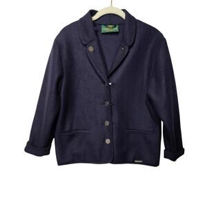 Giesswein Women's Sz 12 100% Boiled Wool Navy Blue Blazer Jacket Made in Austria